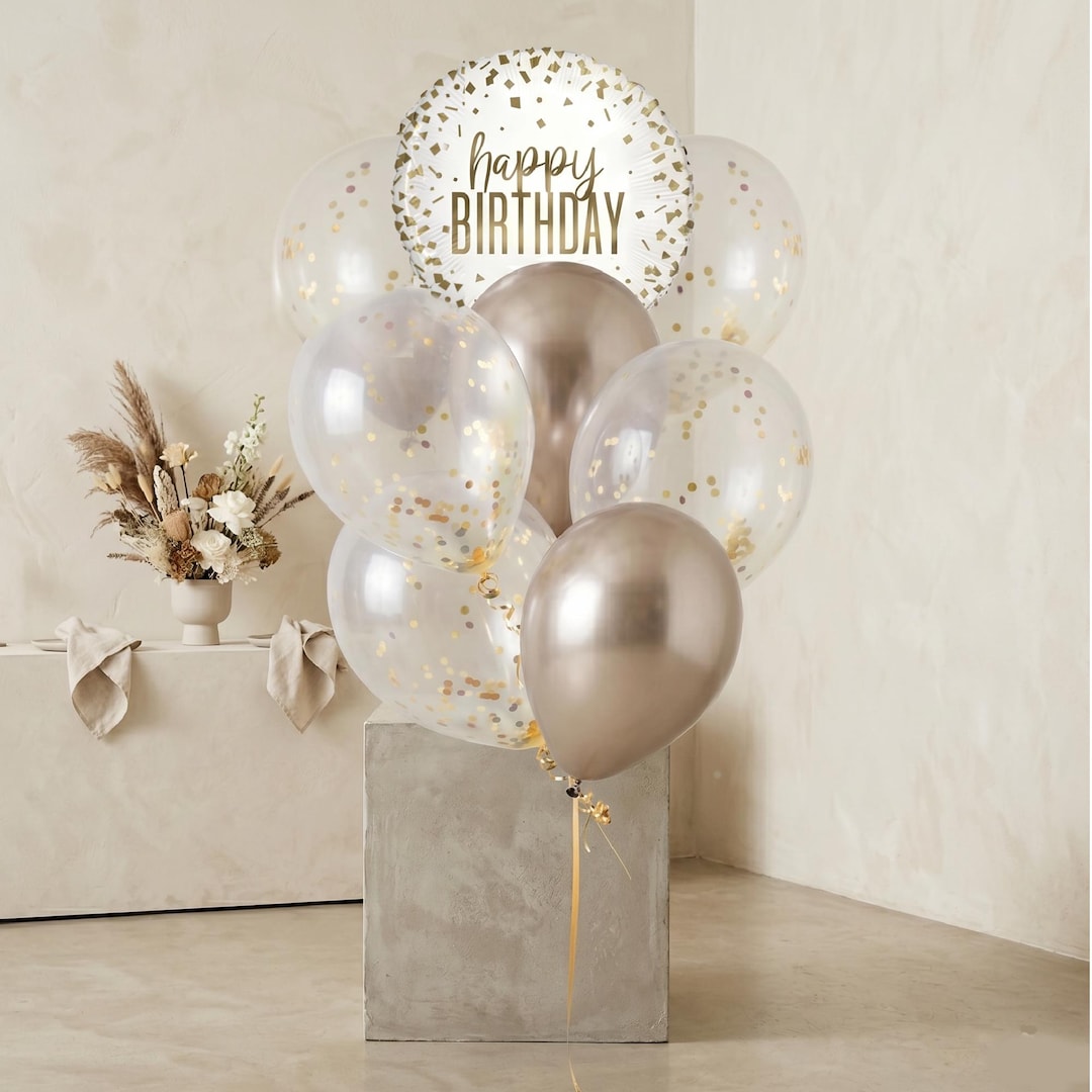 Gold Happy Birthday Foil and Confetti Balloon Set - Etsy