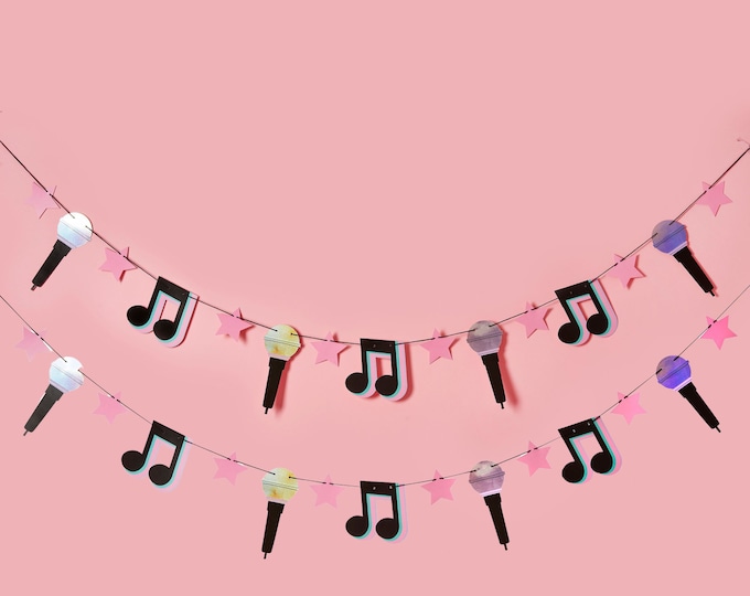Disco Party Garland, Microphone and Musical Notes, 80s 90s Theme