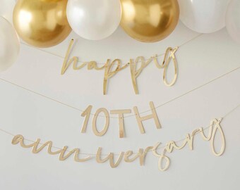 Gold Customisable Anniversary Bunting, Anniversary Bunting, Anniversary Sign, Happy Anniversary Hanging Decoration, Anniversary Backdrop
