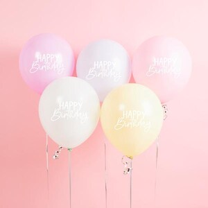 5 Pastel Happy Birthday Balloons, Pastel Balloons Mix, Pastel Party Decoration, Birthday Balloons, First Birthday Decoration, Party Balloons