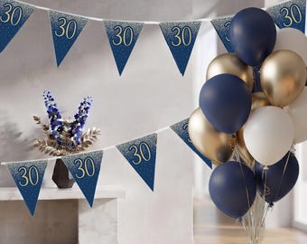 Navy Blue and Gold 30th Birthday Decoration Set - Milestone Balloon Bouquet
