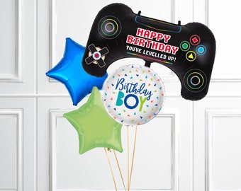 Decorazione Compleanno 9 Anni A Tema Videogiochi - Set Palloncini Verde E Nero Con Numero 9, Controller E Stelle - Per Festa Bambini E Ragazzi - copertina