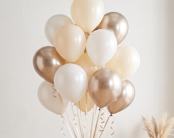Boho zand crème en chroom champagne ballon boeket | 12 inch neutrale biologisch afbreekbare latexmix