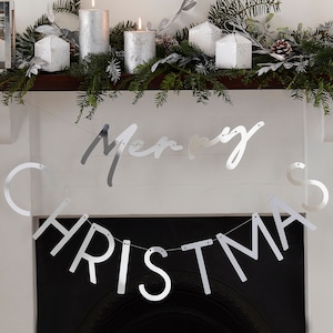 Silver Acrylic Merry Christmas Bunting, Silver Christmas, Christmas Decorations, Merry Christmas Garland, Festive Decoration