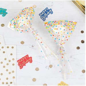 Polka Dot Cellophane Treat Bags | Multicolored Candy, Cookie Favor (Set of 25)
