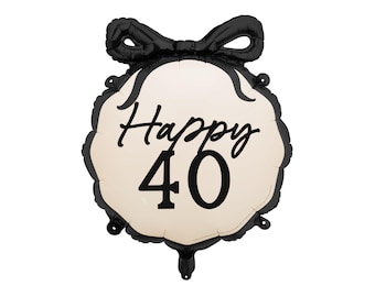 Elegant 40th Birthday Foil Balloon | Cream and Black Happy 40 Balloon | Milestone Party Decor | Helium Balloon | Fortieth Celebration