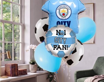 Manchester City FC Balloon Bouquet Official Football Birthday Party Decor Set