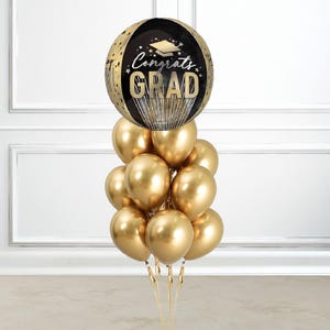 Black and Gold Graduation Balloon Set – 12 Reflex Gold Latex Balloons, Orbz Graduation Foil Balloon | Class of 2025 Party Decor