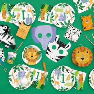 Jungle Animal Safari Party Supply Tableware Decorations 1st Birthday Plates Napkins Cups Tablecover Pinata