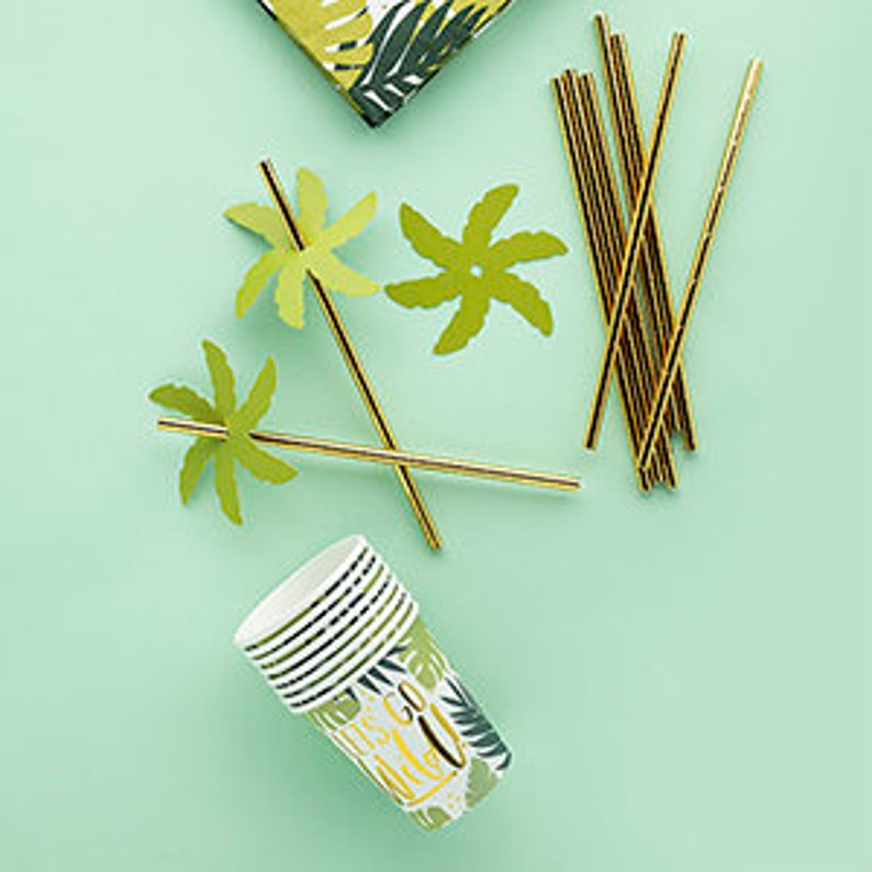 Palm Leaf Paper Straws 24 Tropical Party Paper Straws Summer Etsy UK