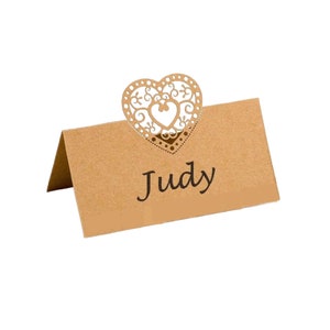 10 segnaposto a forma di cuore in filigrana Kraft, decorazioni rustiche per matrimoni, segnaposto per tavoli da matrimonio, segnaposto per feste, matrimonio rustico, decorazioni per matrimoni