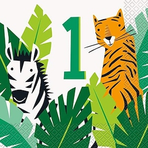 1st Birthday Safari Animals Luncheon Napkins, Jungle Animal Safari Party Supply Animal Party Decorations Jungle Theme Birthday Party