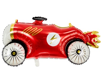 Giant Red Car Foil Balloon, Vintage Racing Car Party Decor