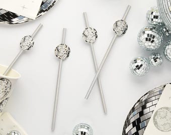 Disco Ball Paper Straws: Retro Party Decorations (Set of 16)