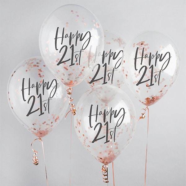 5 Rose Gold 21st Birthday Confetti Balloons 21st Birthday - Etsy