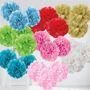 3 palline di pompon di carta velina appese, pompon di carta velina, decorazioni per compleanni, matrimoni, feste, baby shower, piccoli pompon