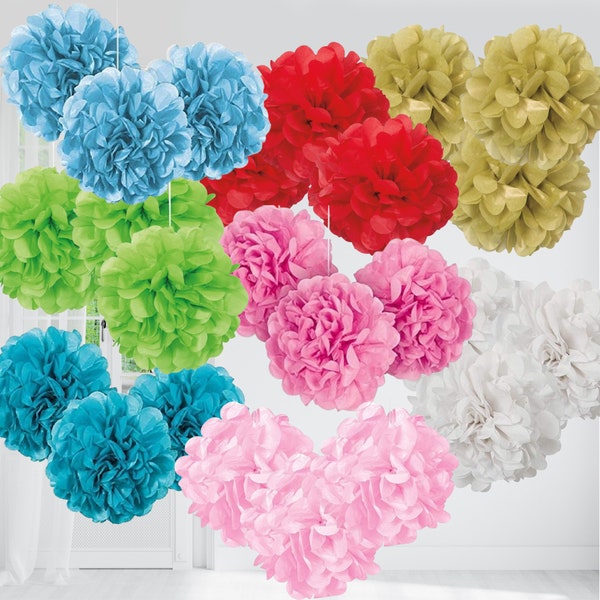 3 Pom Pom Balls Paper Puff Hanging Tissue Paper Pom poms, Birthday, Wedding Decorations, Party Decorations, Baby Shower Decor, Small Puff