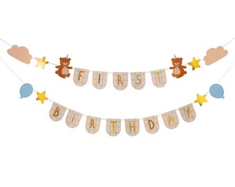Teddy Bear First Birthday Banner, Party Decor