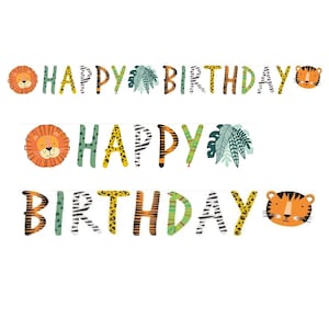 Party Animals Happy Birthday Garland, Safari Party, Jungle Birthday Party, Wild One Party, Jungle Animal Birthday Party, Zoo Animal Party