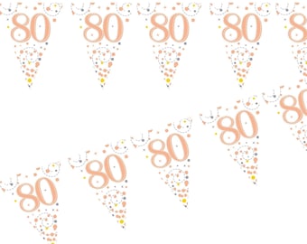 Happy 80th Birthday Banner Backdrop For Women - Rose Gold & Pink, 73"x43", Polyester, Photo Booth Decor