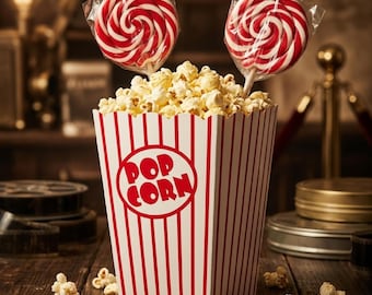 Classic red striped popcorn boxes for a nostalgic family movie night, (Set of 10)