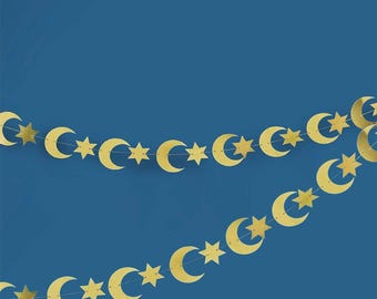 Gold Moon and Star Banner: Eid Mubarak Ramadan Decoration