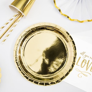 6 Gold Paper Party Plates, Wedding, Baby Shower, Birthday Party Plates. Gold Party Tableware