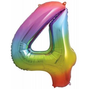 Giant Number 4 Balloon ,Giant 34&quot; Rainbow Number 4 Foil Balloon, Rainbow Balloon, Rainbow Party, Rainbow Party Balloon Decor, Helium Balloon