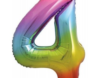 Giant Number 4 Balloon ,Giant 34" Rainbow Number 4 Foil Balloon, Rainbow Balloon, Rainbow Party, Rainbow Party Balloon Decor, Helium Balloon