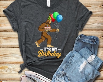 Camiseta de cumpleaños de Bigfoot / Camiseta sin mangas / Sudadera con capucha / Camiseta de pastel de cumpleaños / Globos / Fiesta temática de Bigfoot / Camiseta de Sasquatch / Camiseta de Yeti / Camiseta para niños