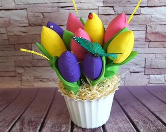 Handmade Fabric Tulip Bouquet, Spring Floral Decor