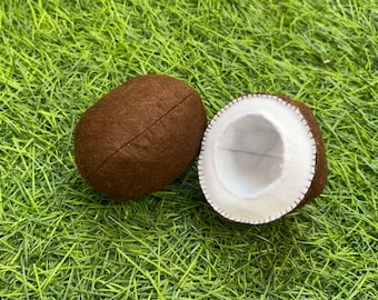 Handmade Felt Coconut Plush Toy, Montessori Play Food