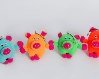 Handmade Colorful Fleece Pig Plush Set – Kids Room Decor