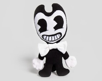 Handmade Black & White Plush Doll: Cartoon Style Stuffed Toy