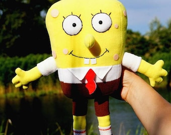 Peluche de Bob Esponja de vellón hecho a mano: decoración coleccionable para habitación infantil.