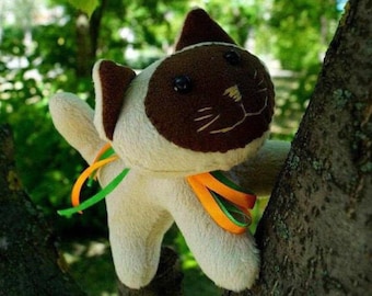 Handmade Siamese Cat Plush – Soft Stuffed Animal with Ribbons
