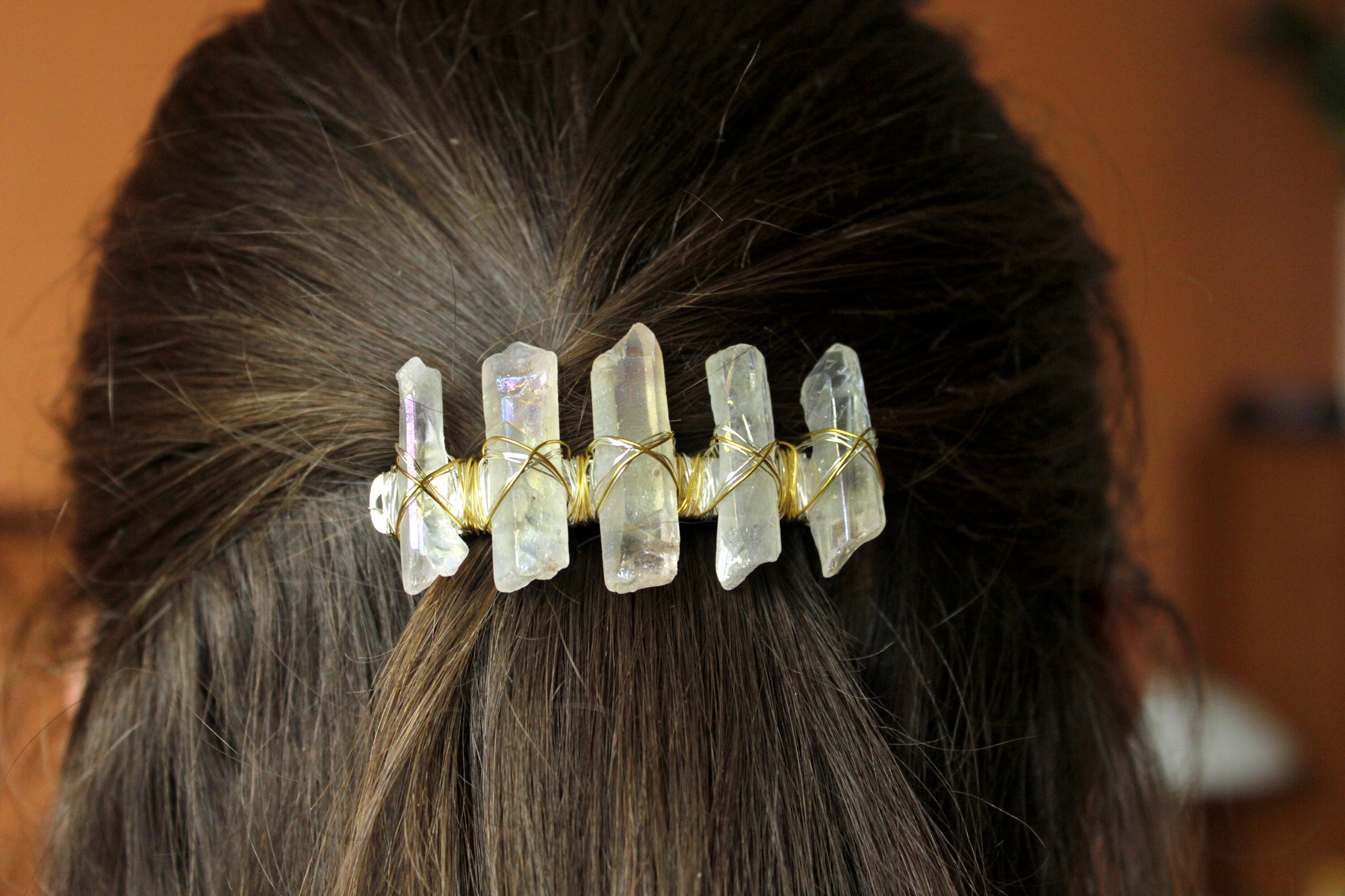 Ladies Crysta Quartz Hair Clips Slide Hairpin Gemstone Wedding Hair Accessories