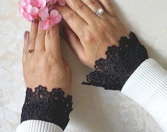 Detachable Wrist Lace Cuffs Victorian black cuffs Removable Statement Sleeves for Women, Romantic Gift
