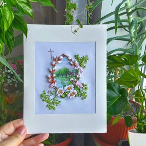 Tarjeta de felicitación de Pascua hecha a mano, con bordado de cinta, perfecta para cualquier ocasión, para padres, amigos, maestros.