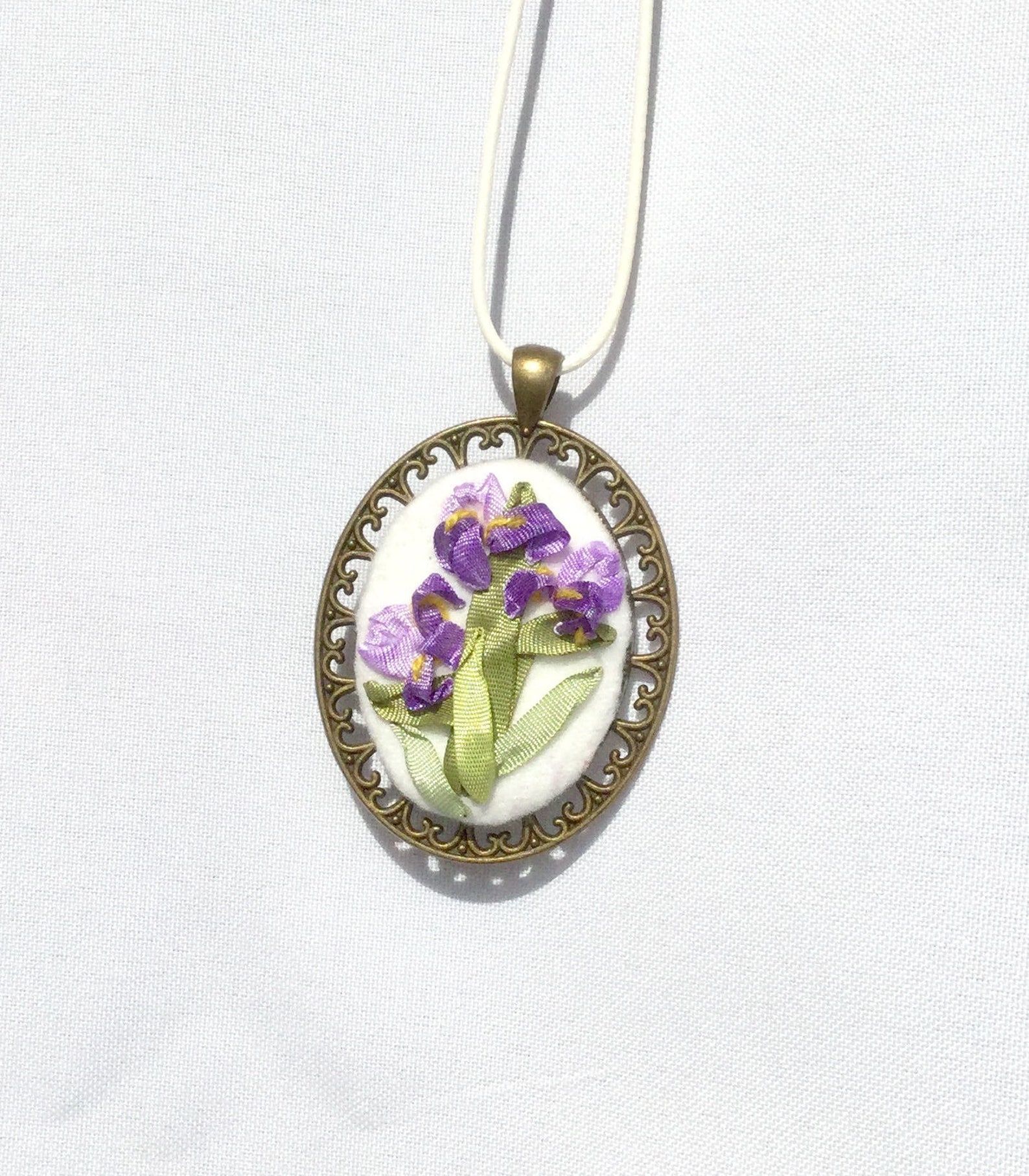 Iris necklace Women embroidered jewelry Iris pendant silk Etsy