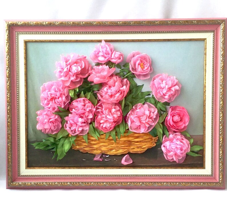 Large Picture In Frame Ribbon Embroidery A Lush Bouquet Of Etsy