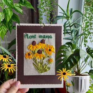 Cartão de aniversário com flores, bordado de fita de seda Rudbeckia Eyed Susan, cartão postal feito à mão, presente para namorada, irmã, professora, avó