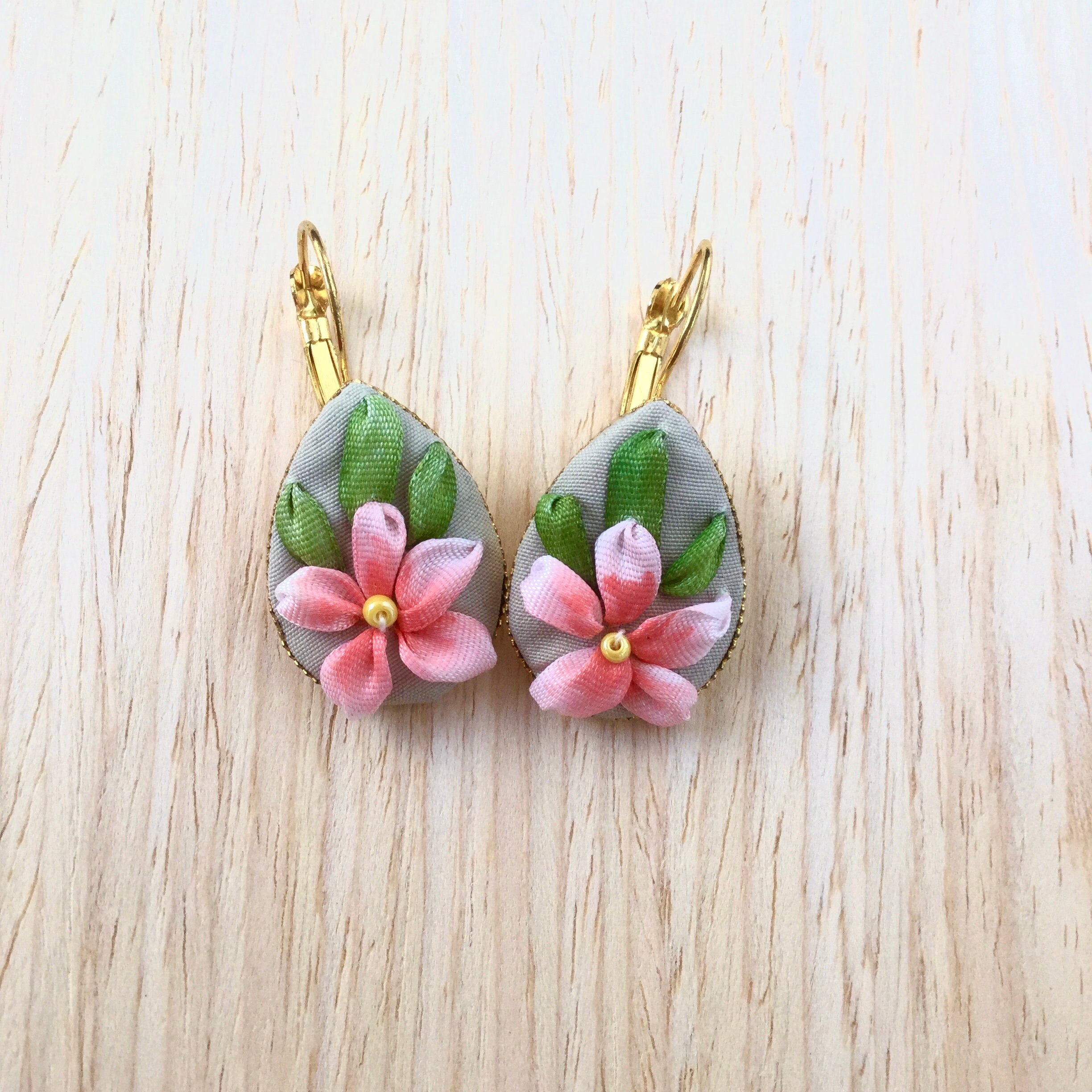 Embroidered earrings handmade Sakura earrings costume jewelry Etsy