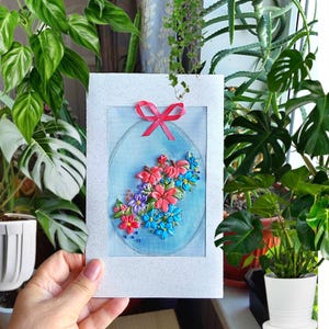 Carte de voeux de Pâques fabriquée à la main, avec broderie au ruban, parfaite pour toutes les occasions, pour les parents, les amis, les enseignants