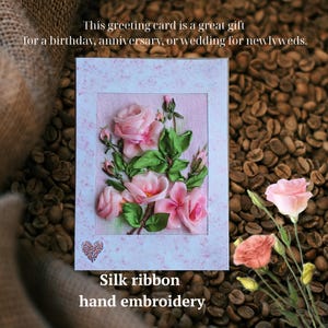 Birthday greeting card | Ribbon embroidery Roses | Handmade card | 25th, 40th, 80th Birthday Gift