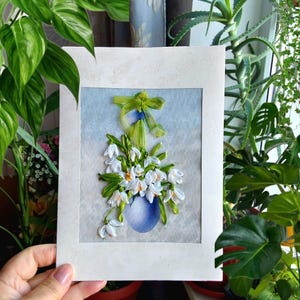 Carte de voeux de Pâques fabriquée à la main, avec broderie au ruban, parfaite pour toutes les occasions, pour les parents, les amis, les enseignants