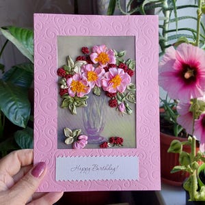 Carte de voeux d'anniversaire Fleurs 3D brodées à la main Carte pliable avec boîte-cadeau Cadeau carte d'anniversaire pour parents, amis, professeurs.