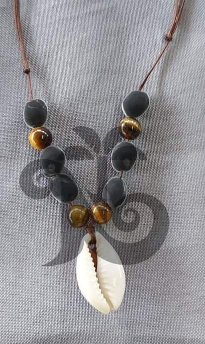 Collier Sautoir Perles Naturelles Graines Marron - Bijou Vintage Unique Long 5544 - Parfait état - Style Bohème