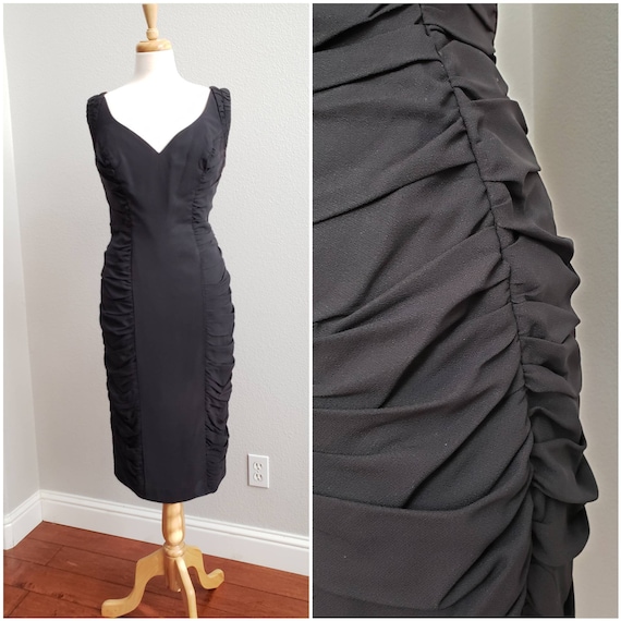 1950's Black Cocktail Dress with Coffin Pleating … - image 1