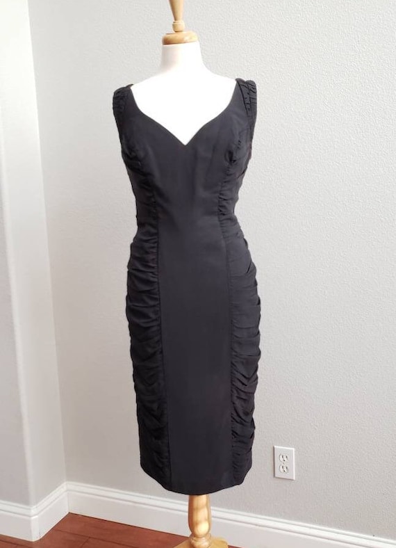 1950's Black Cocktail Dress with Coffin Pleating … - image 2